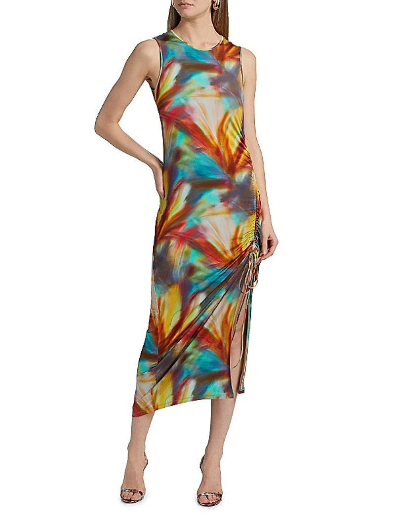 Ilana Abstract Print Ruched Midi Dress