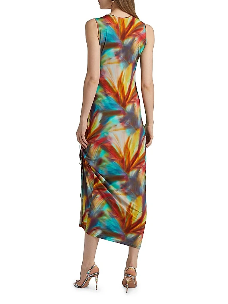 Ilana Abstract Print Ruched Midi Dress