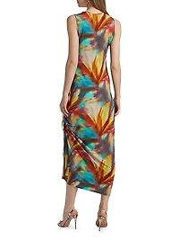 Ilana Abstract Print Ruched Midi Dress