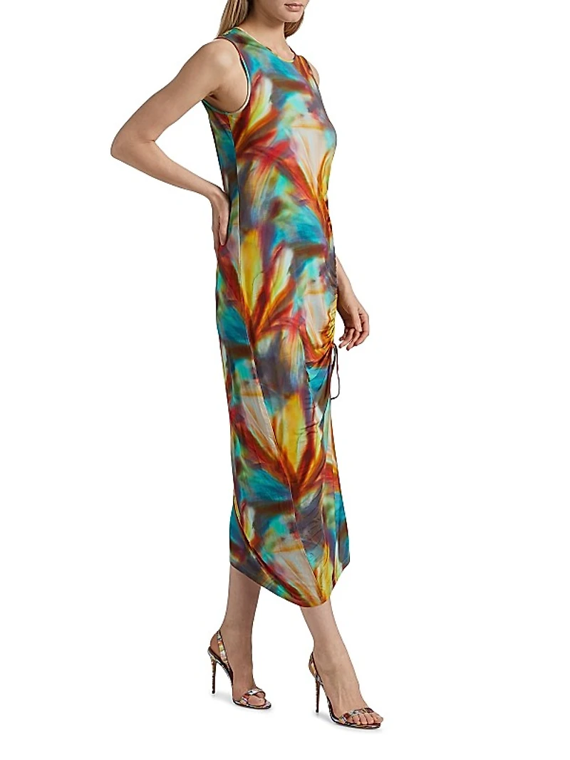 Ilana Abstract Print Ruched Midi Dress