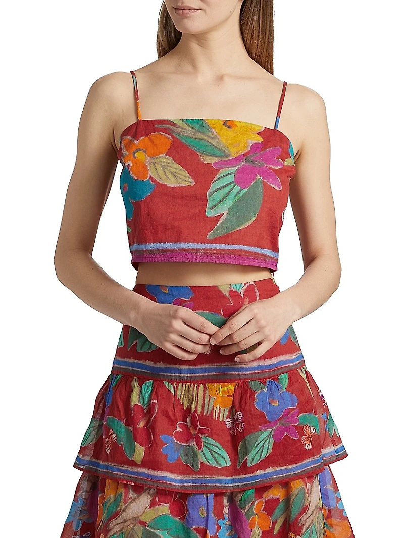 Wyatt Floral Cotton Sleeveless Crop Top
