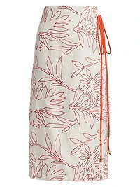 Sandra Embroidered Linen Wrap Midi-Skirt