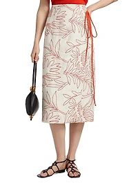 Sandra Embroidered Linen Wrap Midi-Skirt