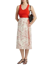 Sandra Embroidered Linen Wrap Midi-Skirt