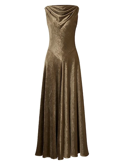 Drina Velvet Cowlneck A-Line Gown