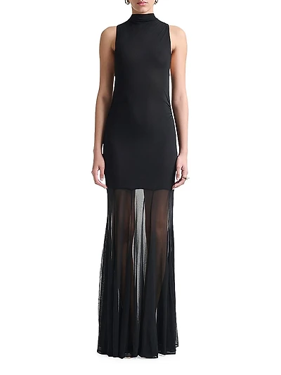 Alicka Sheer-Skirt Sleeveless Maxi Dress