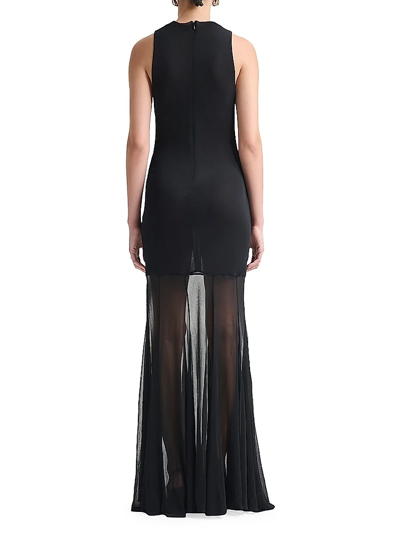 Alicka Sheer-Skirt Sleeveless Maxi Dress