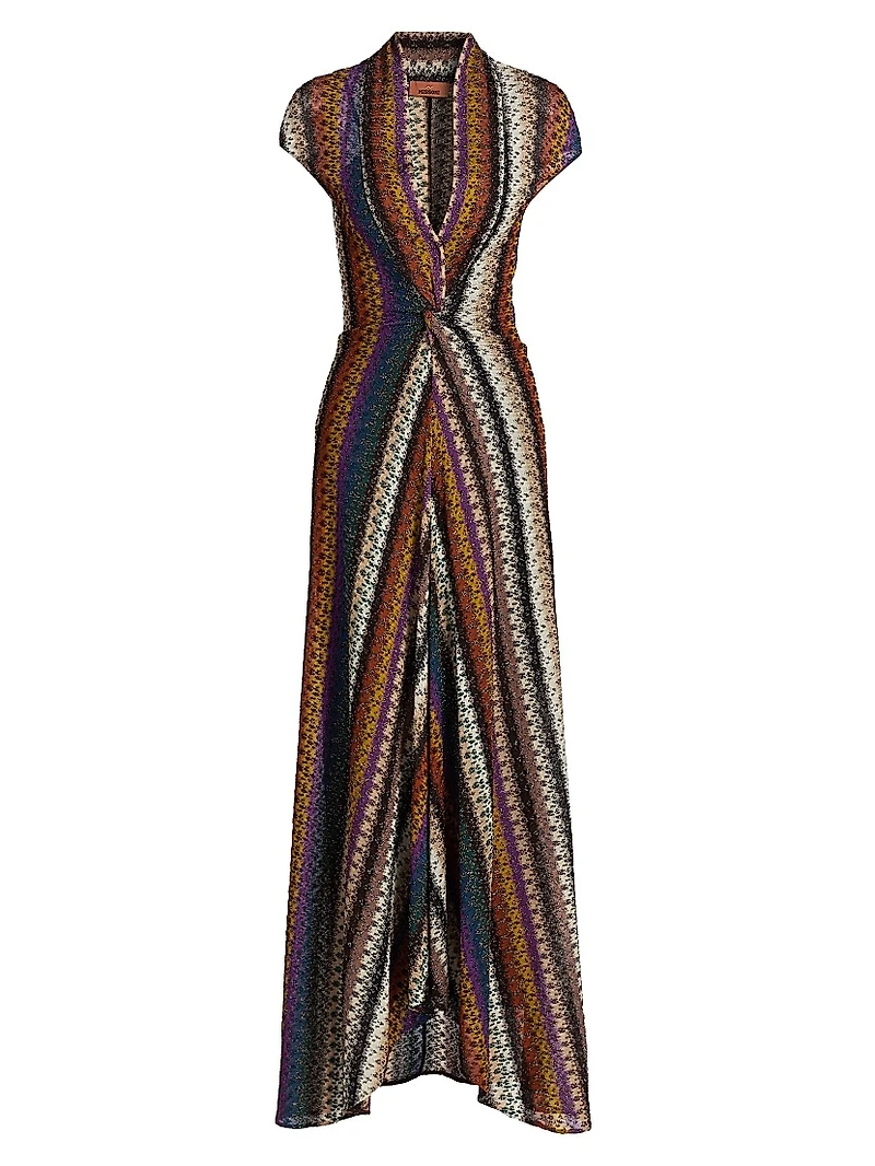 Stripe Knotted Mesh Gown