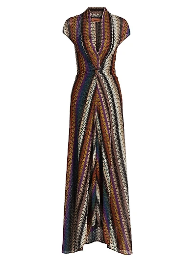 Stripe Knotted Mesh Gown