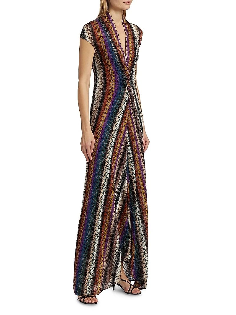 Stripe Knotted Mesh Gown