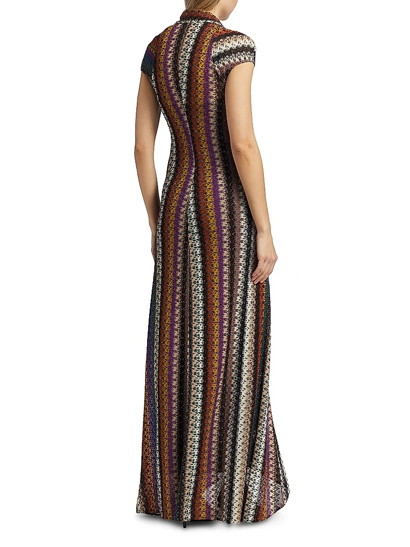 Stripe Knotted Mesh Gown