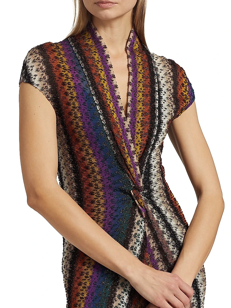 Stripe Knotted Mesh Gown