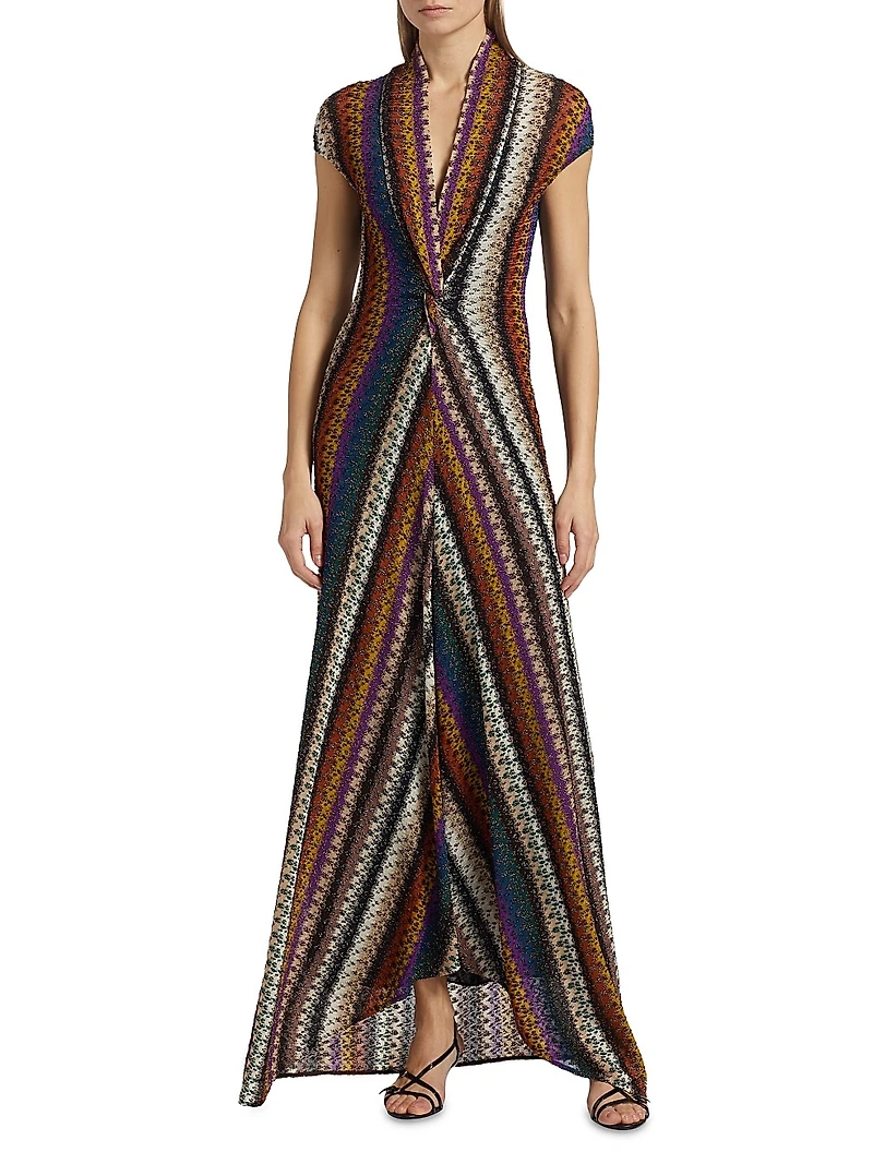 Stripe Knotted Mesh Gown