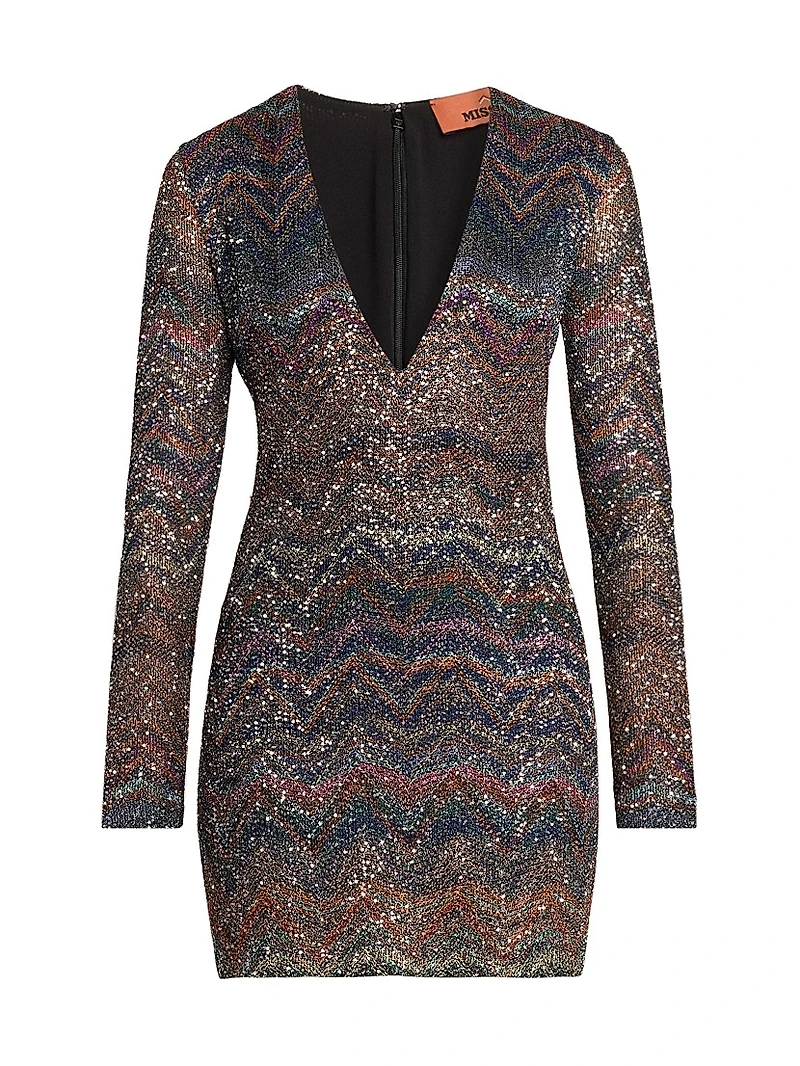 Sequin Chevron Knit Minidress