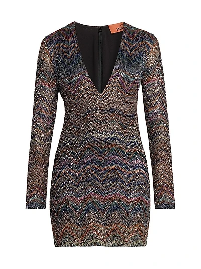 Sequin Chevron Knit Minidress