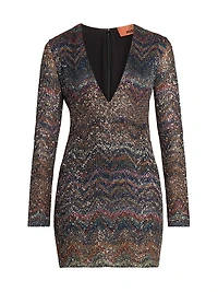 Sequin Chevron Knit Minidress