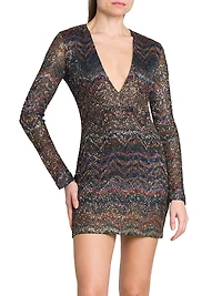 Sequin Chevron Knit Minidress