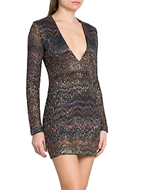 Sequin Chevron Knit Minidress