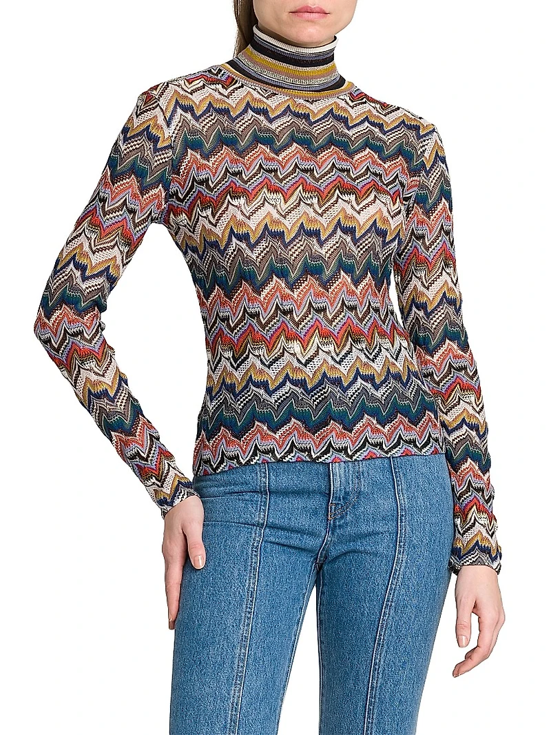 Zig-Zag Rolled Neck Sweater