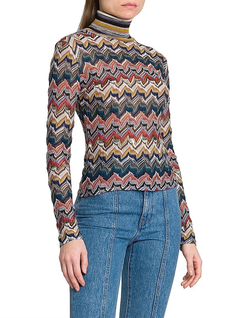 Zig-Zag Rolled Neck Sweater
