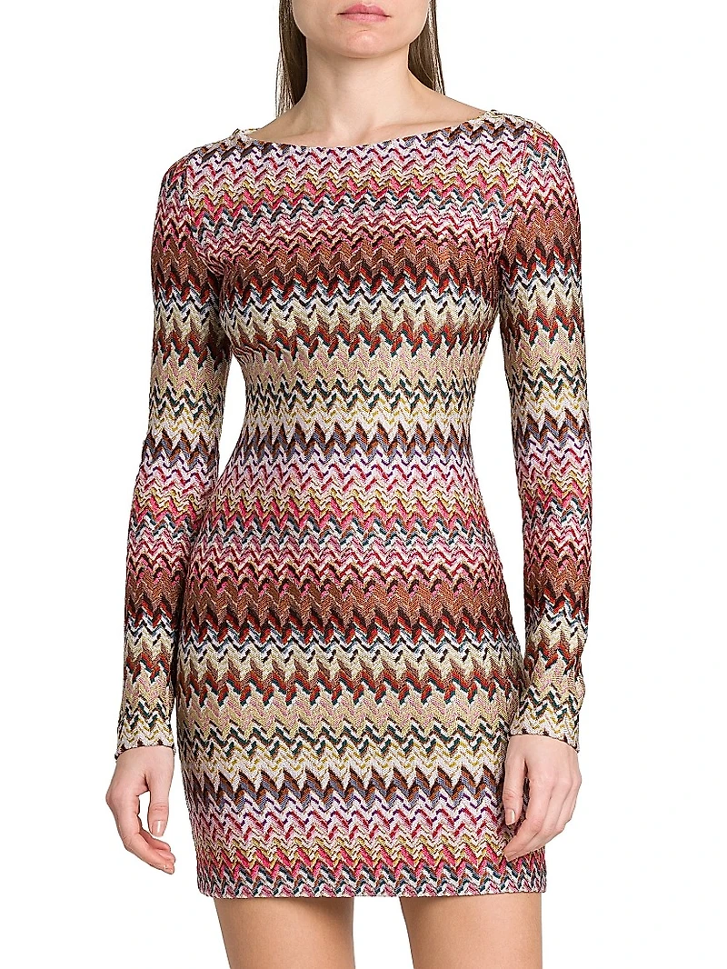 Zig-Zag Knit Boatneck Minidress