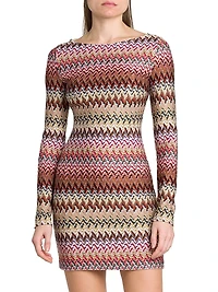 Zig-Zag Knit Boatneck Minidress