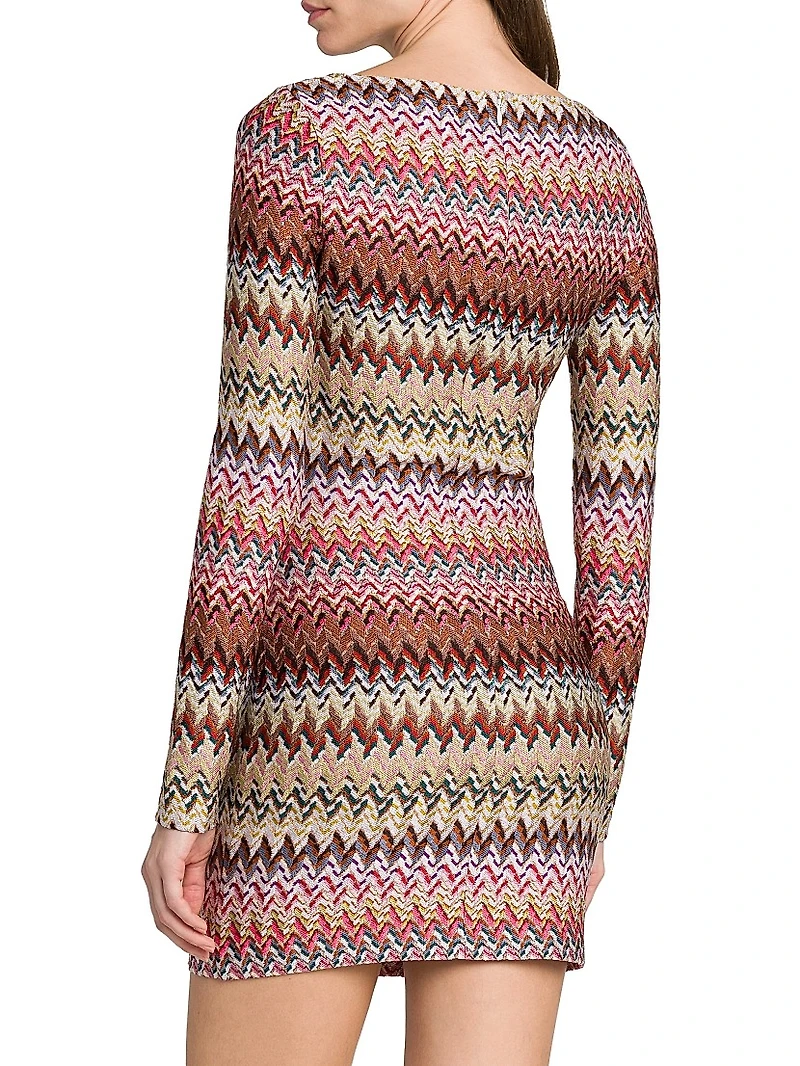 Zig-Zag Knit Boatneck Minidress