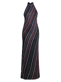 Metallic Striped Knit Open-Back Gown