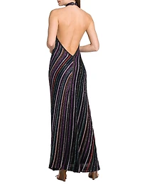 Metallic Striped Knit Open-Back Gown