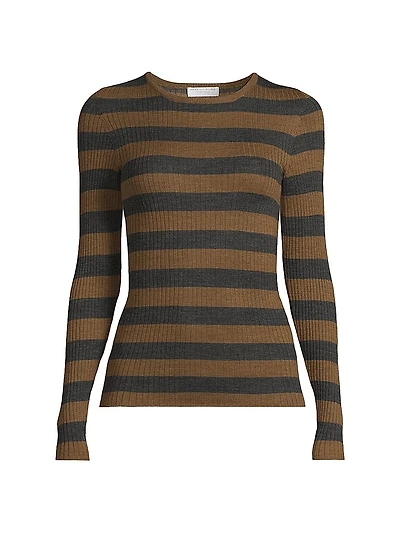 Striped Merino Wool Long-Sleeve Top