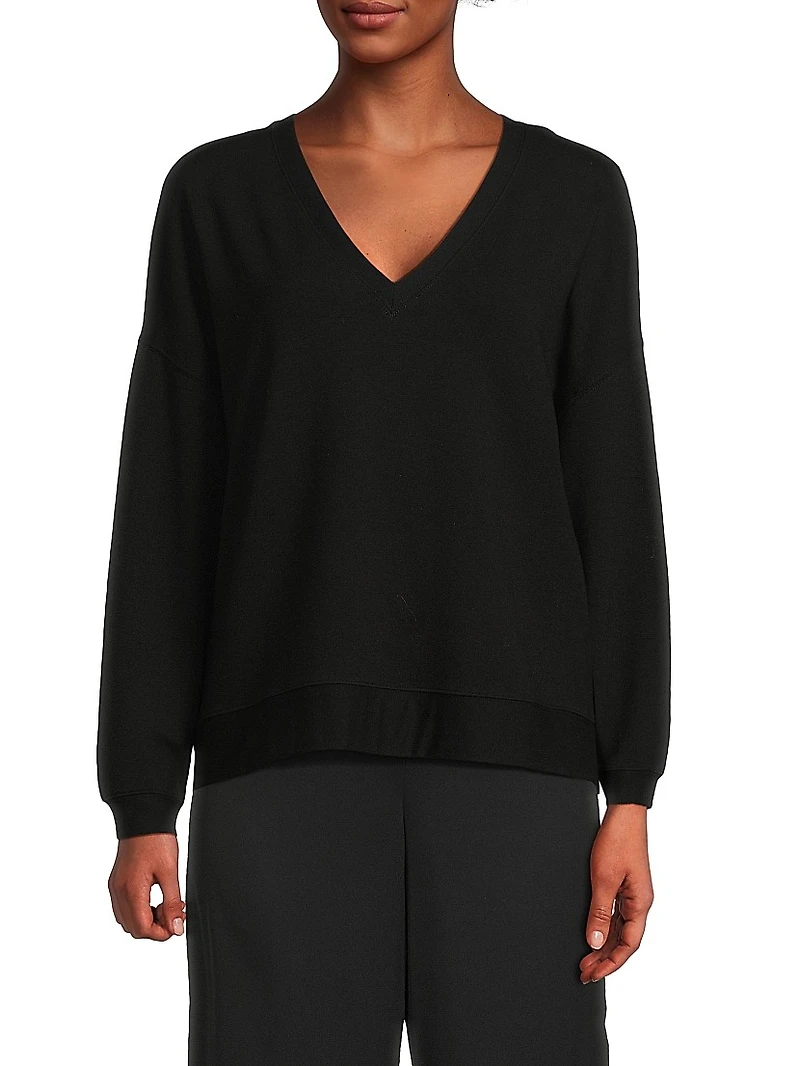 French Terry V-Neck Sweater