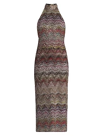 Sequin Zig-Zag Open-Back Knit Midi-Dress