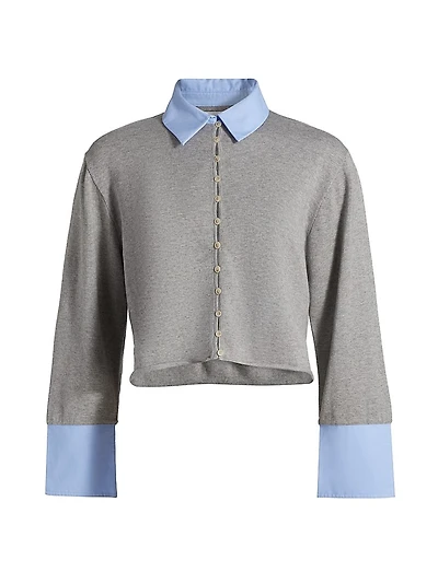 Mixed Media Cotton-Cashmere Crop Cardigan