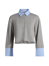 Mixed Media Cotton-Cashmere Crop Cardigan