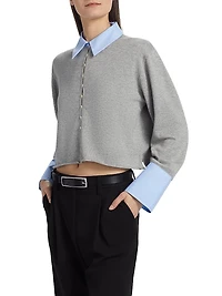 Mixed Media Cotton-Cashmere Crop Cardigan
