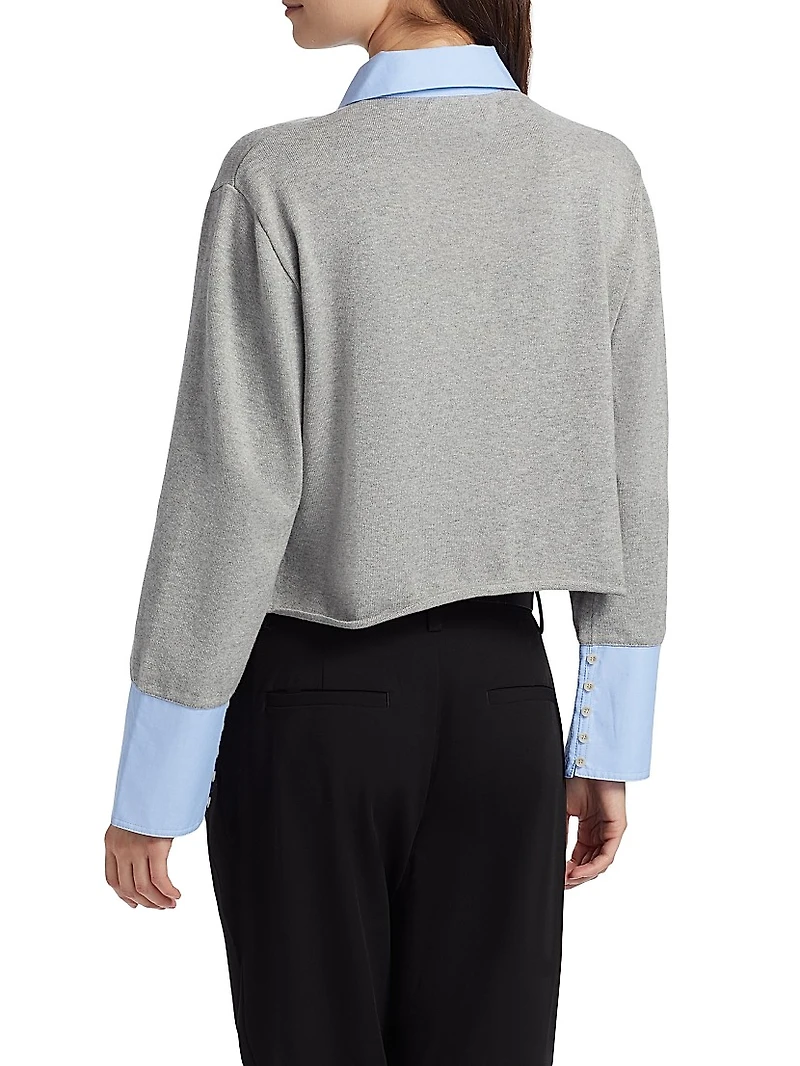Mixed Media Cotton-Cashmere Crop Cardigan