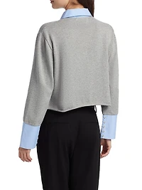 Mixed Media Cotton-Cashmere Crop Cardigan