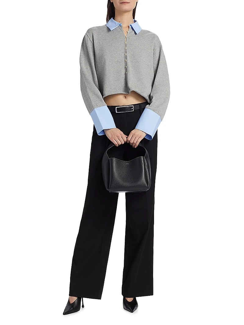 Mixed Media Cotton-Cashmere Crop Cardigan