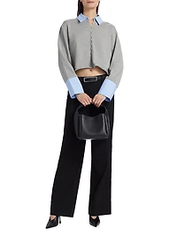 Mixed Media Cotton-Cashmere Crop Cardigan