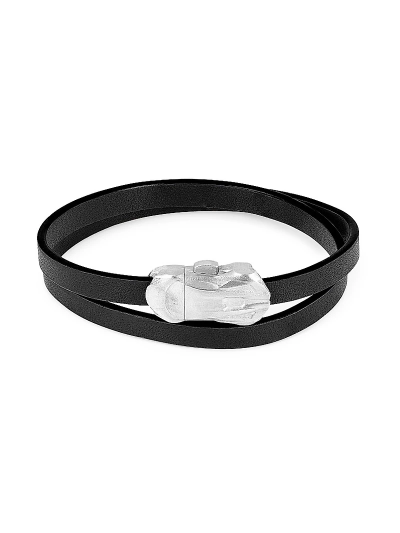 Tateossian x Lamborghini Sterling Silver & Leather Double Wrap Bracelet