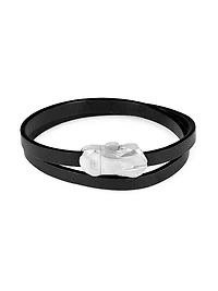 Tateossian x Lamborghini Sterling Silver & Leather Double Wrap Bracelet