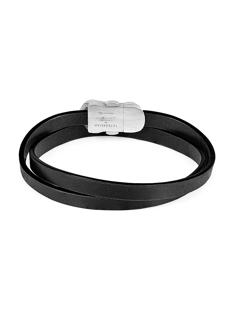 Tateossian x Lamborghini Sterling Silver & Leather Double Wrap Bracelet
