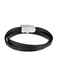 Tateossian x Lamborghini Sterling Silver & Leather Double Wrap Bracelet