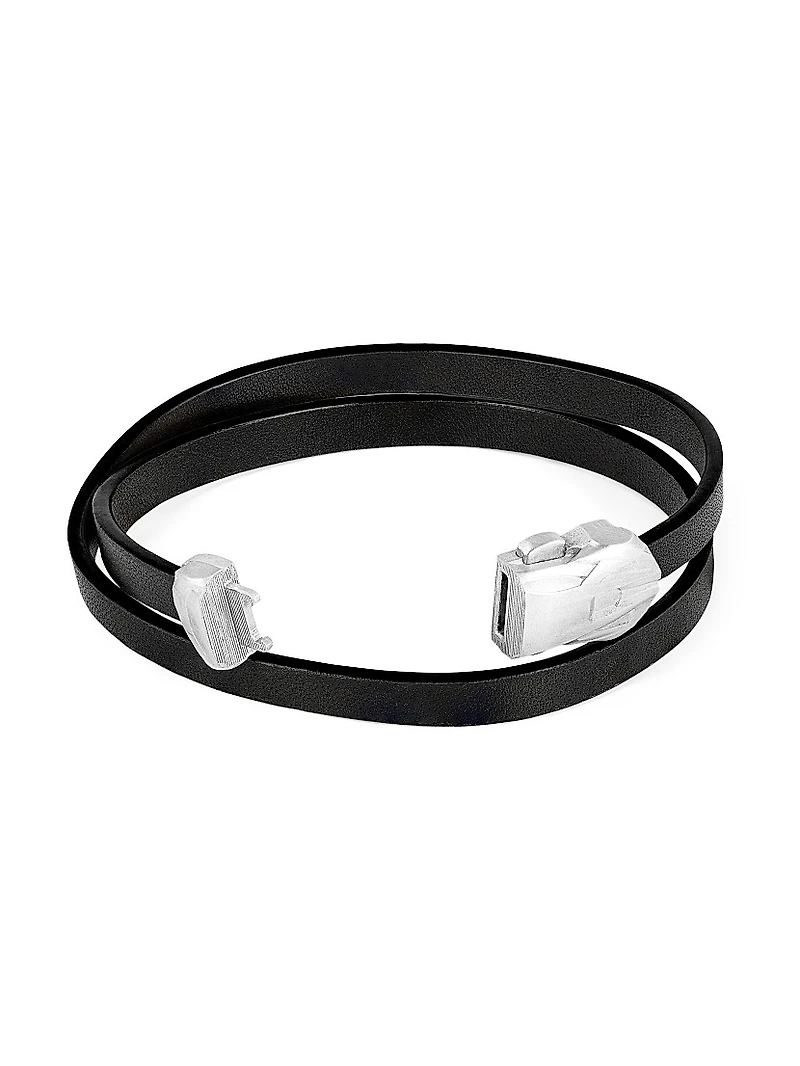 Tateossian x Lamborghini Sterling Silver & Leather Double Wrap Bracelet
