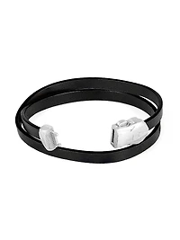 Tateossian x Lamborghini Sterling Silver & Leather Double Wrap Bracelet