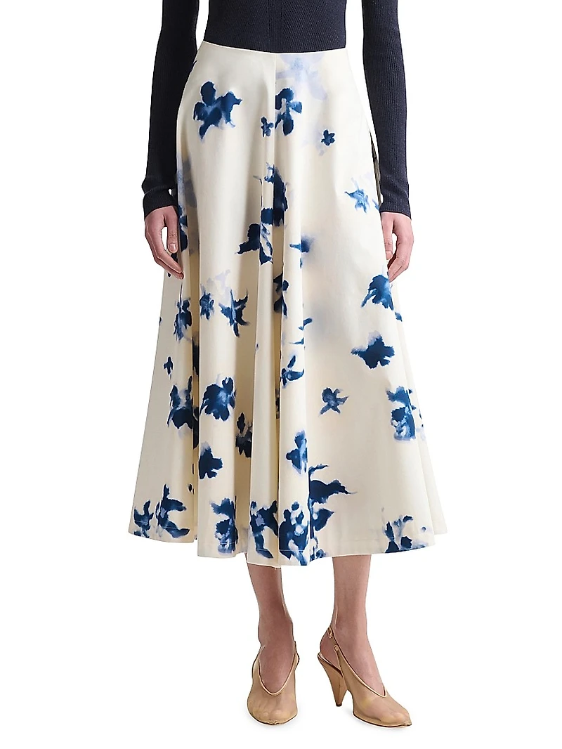 Varda Floral Stretch-Cotton Midi-Skirt