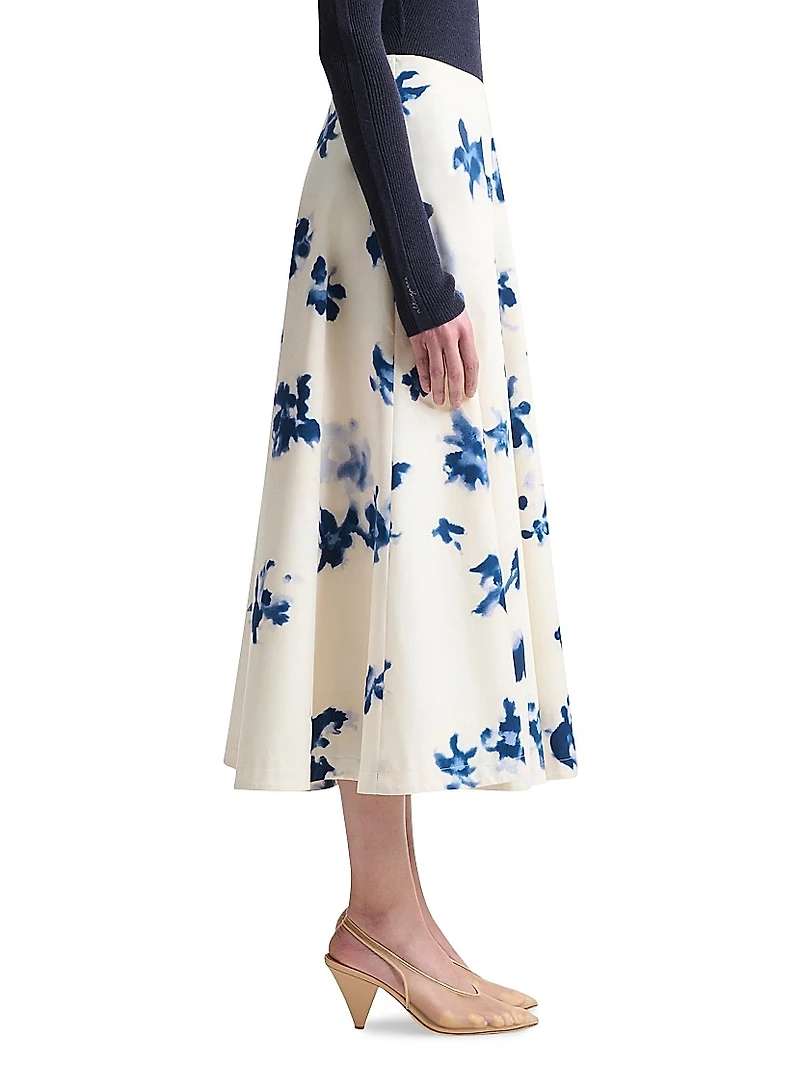 Varda Floral Stretch-Cotton Midi-Skirt