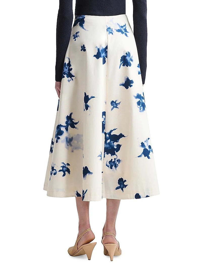 Varda Floral Stretch-Cotton Midi-Skirt