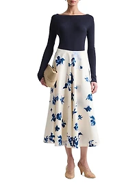 Varda Floral Stretch-Cotton Midi-Skirt