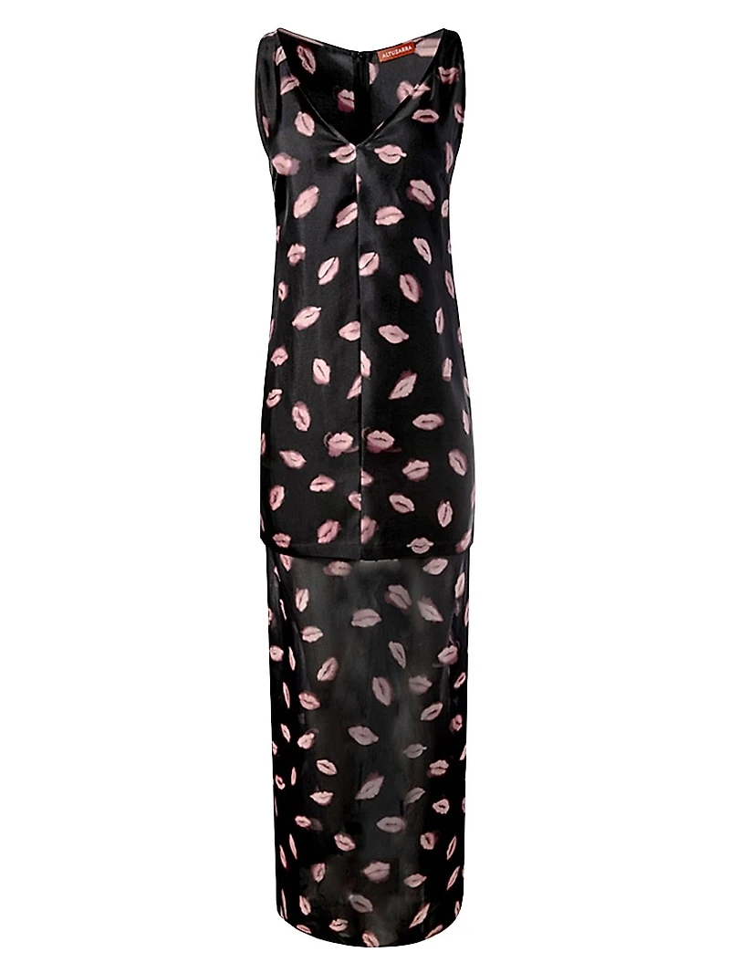 Katrin Lip-Print Silk Maxi Dress